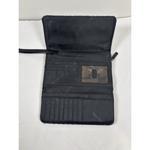 Vera Bradley Trifold Wallet Clutch Black Paisley Floral Print Wristlet Quilted - Picture 10 of 13